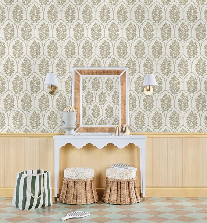 NuWallpaper x Society Social Floral Bazaar Ochre Peel and Stick Wallpaper, Removable Wallpaper, 20.5 in x 18 ft