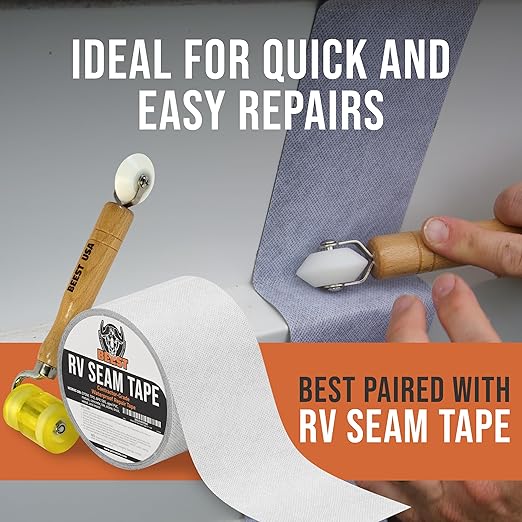 BEEST RV Roof Repair Kit Includes: Roof Coating 5G, EPDM Primer 1G, RV Cleaner 32 Oz, Non-Sag Lap sealant, Self-Leveling Lap Sealant, Seam Roller, Seam Tape & Gloves| Repair & Maintenance Bundle