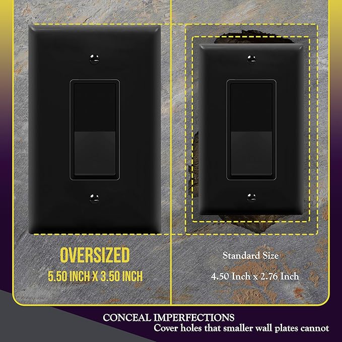 ENERLITES Decorator Light Switch or Receptacle Outlet Wall Plate, Gloss Finish, Oversized 1-Gang 5.5" x 3.5", Unbreakable Polycarbonate Thermoplastic, UL Listed, 8831O-BK, Black