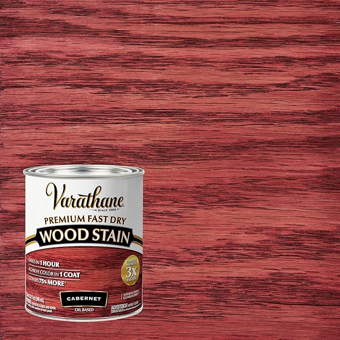 Varathane Premium Fast Dry Wood Stain | 1 Hour Dry Time | 1 Coat Color | Interior Wood Stain | Furniture, Cabinets, Doors, Trim | Quart | Cabernet