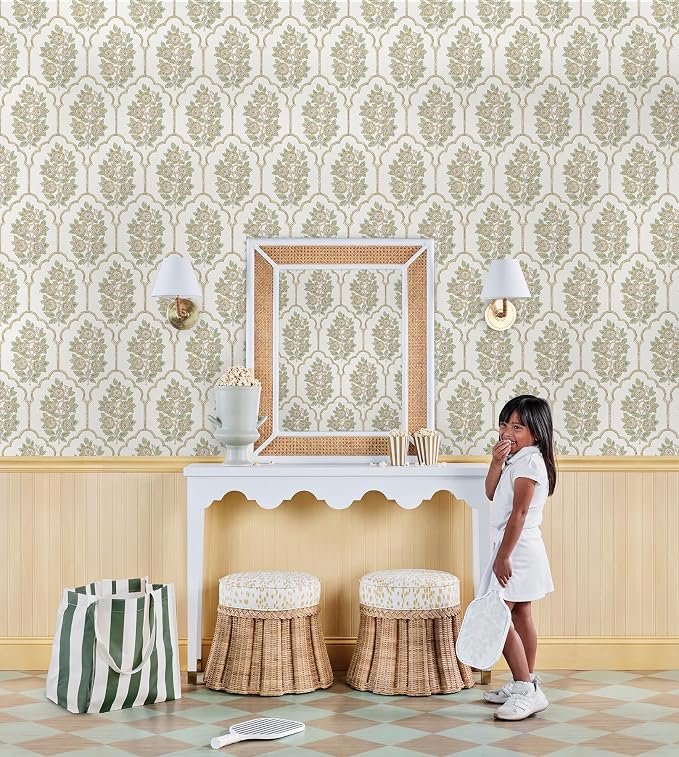 NuWallpaper x Society Social Floral Bazaar Ochre Peel and Stick Wallpaper, Removable Wallpaper, 20.5 in x 18 ft