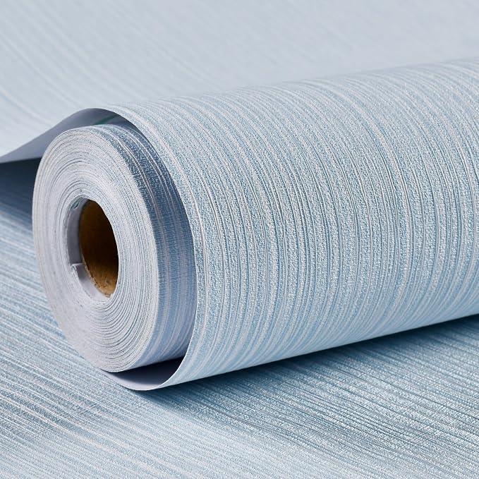 Haimin Grasscloth Wallpaper Textured 24in X 393in Fabric Contact Paper Light Blue Wall Paper Textured Linen Peel and Stick Self-Adhesive Thick Vinyl Embossed Film Wallpaper