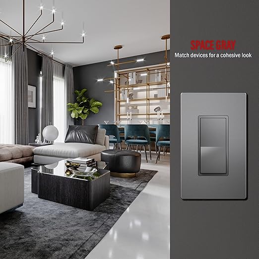 ENERLITES 4-Way Decorator Light Switch, Four Way Paddle Rocker Switch, Gloss Finish, Ground Wire Lead Attached, Residential/Commercial Grade, 15A 120V/277V, UL Listed, 94150-SG, Space Gray