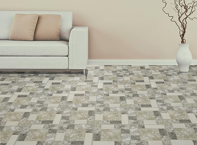 Tivoli Self Adhesive Vinyl Floor Tiles, 45 Tiles - 12" x 12", Marble Blocks - Peel & Stick, DIY Flooring for Kitchen, Dining Room, Bedrooms, Basements & Bathrooms by Achim Home Decor