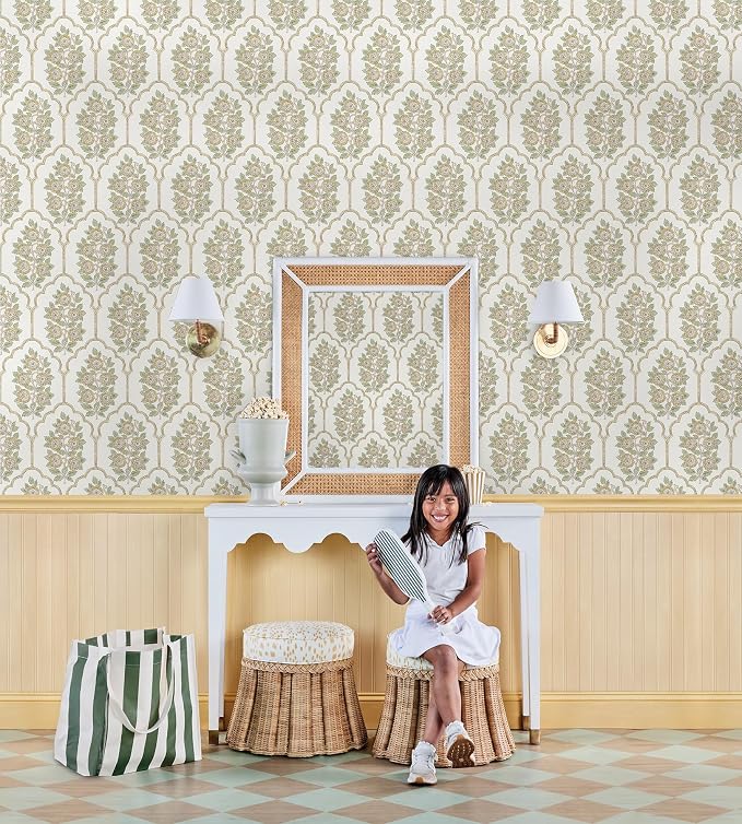NuWallpaper x Society Social Floral Bazaar Ochre Peel and Stick Wallpaper, Removable Wallpaper, 20.5 in x 18 ft