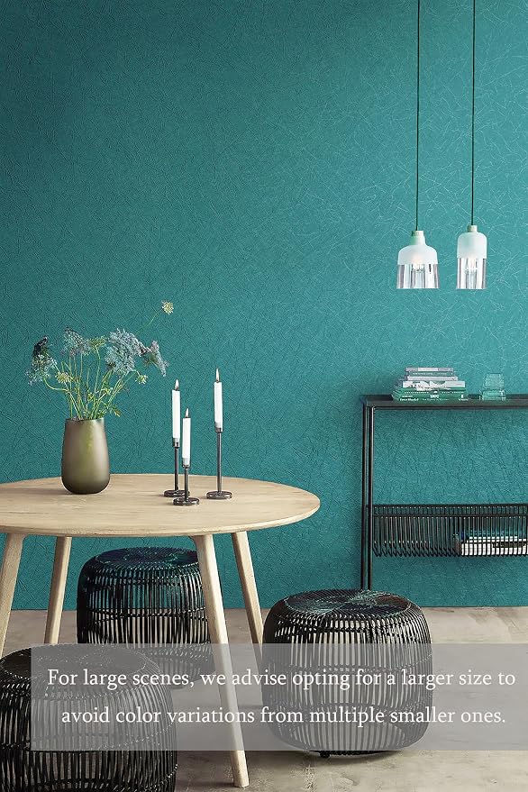 Safiyya 393"x 17.3" Peel and Stick Wallpaper Teal Silk Contact Paper Teal Self Adhesive Removable Wallpaper Solid Color Wallpaper for Bedroom Vinyl Rolls