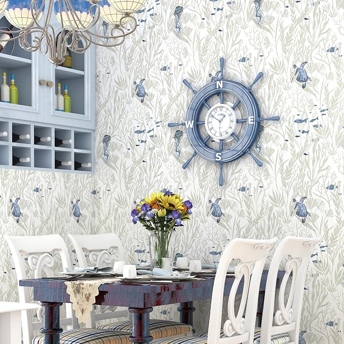 tiltil Coastal Peel and Stick Wallpaper Beige Contact Paper 17.3"×78.8" | Beach Self-Adhesive Wallpaper Removable Countertop Wall Paper Blue Ocean Wallpaper for Bathroom Waterproof Decor Vinyl Roll