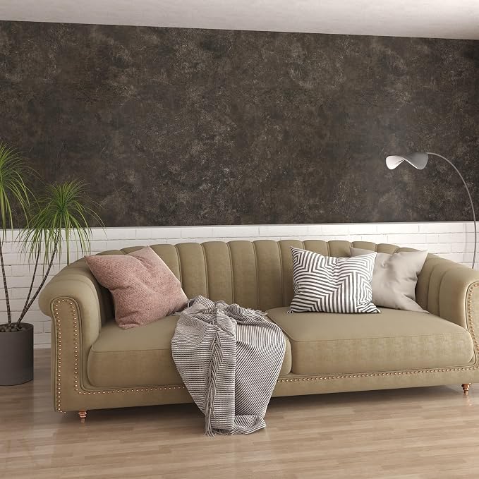 3yecao 31"×157" Big Roll Wide Thick Dark Brown Tan Grey Concrete Wallpaper Peel Stick Vinyl Adhesive Waterproof Glossy Taupe Charcoal Gray Concrete Cement Contact Paper for Living Room Bedroom Walls
