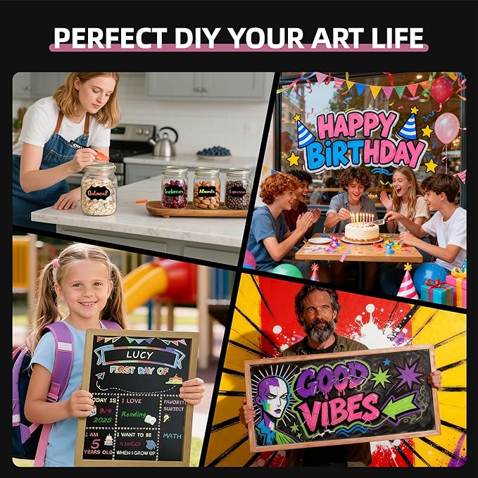WUO 12 Colors Liquid Chalk Markers, 15mm Jumbo 3-in-1 Nib Window Chalk Markers, Washable Chalkboard Markers for Glass, Windows, Blackboards, Mirrors, Bistro Signage, and DIY Art Crafts