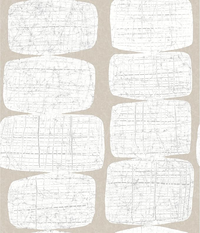 RoomMates RMK12347PL Mid-Century Beads Peel and Stick Wallpaper, Tan, White