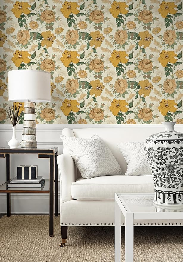 Hopepak 16.1'' x 394'' Floral Peel and Stick Wallpaper Modern Flower Contact Paper Self Adhesive Removable Waterproof Wall Paper for Bedroom Cabinets Living Room Home Decoration