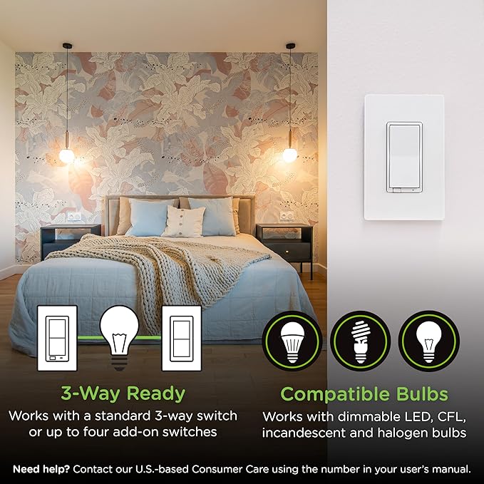 Enbrighten 800 Series Z-Wave Paddle Dimmer, Long Range 800LR, Quick Fit, Simple Wire, Direct 3-Way (No Add-On Switch Needed), Smart Hub Required, Compatible with Alexa, Google Home, 76593