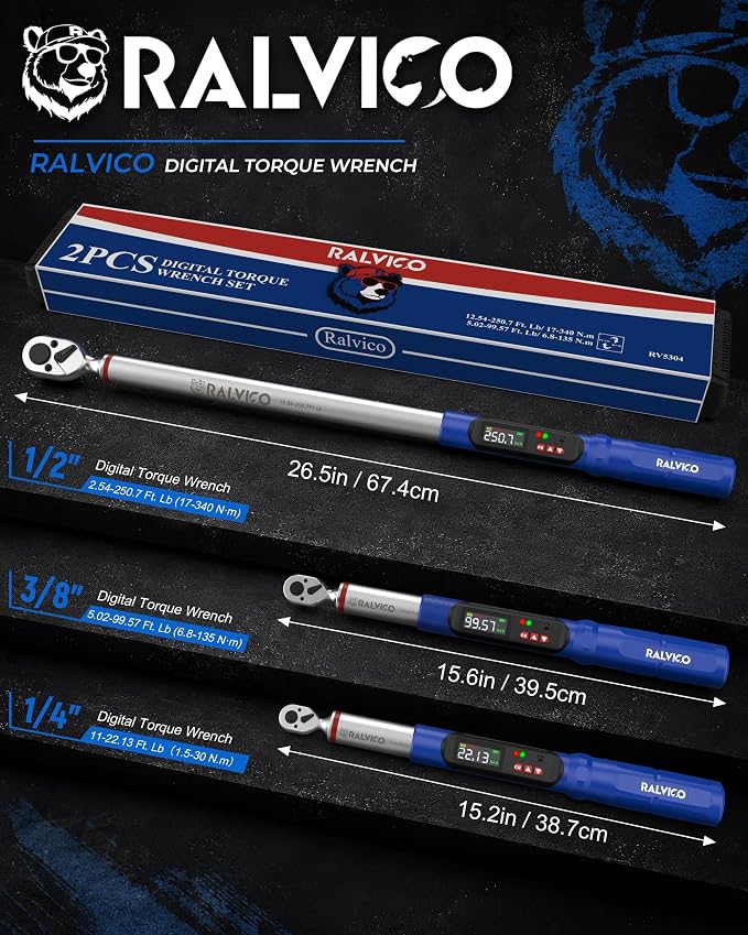 Digital Torque Wrench 1/2 Drive ±2% Accuracy Auto Truck SUV Repair | 12.54-250.7 ft-lb (17-340 N.m) LED Display 1000 Data Peak Track Preset LED & Buzzer Alert Quick Release Head for Car Wheel