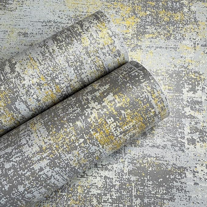 JiffDiff Vintage Metallic Peel and Stick Wallpaper Industrial Metallic Concrete Wall Paper Modern Stick on Wallpaper Self Adhesive Contact Paper (17.3" x 1200" Light Gray)