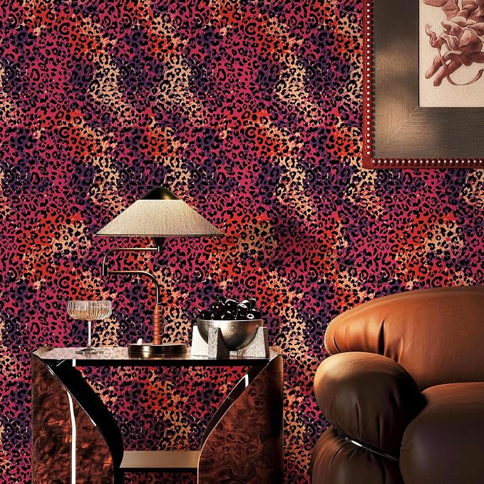 Hot Pink Leopard Print Peel and Stick Wallpaper, 17.3" x 400" | Waterproof Removable Self Adhesive Wallpaper, Unique Funky Cheetah Contact Paper for Bedroom, Bathroom, Decor