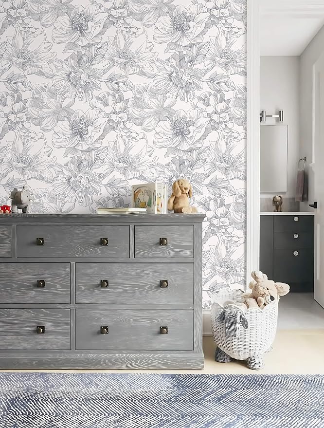 Ismoon Vintage Floral Wallpaper Peel and Stick Boho Beige and Gray Contact Paper 17.3inx6.5ft Removable Self Adhesive Wall Paper for Bathroom Bedroom Cabinet Mural Wall Decor Vinyl Renter Friendly