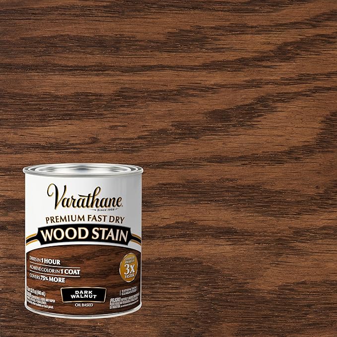 Varathane Premium Fast Dry Wood Stain | 1 Hour Dry Time | 1 Coat Color | Interior Wood Stain | Furniture, Cabinets, Doors, Trim | Quart | Dark Walnut