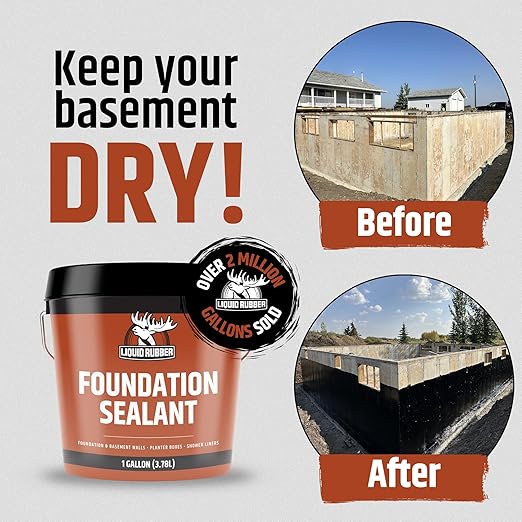 Liquid Rubber Basement and Foundation Repair Sealant - Waterproof Concrete Sealer & Crack Filler - Flexible Coating for Indoor & Outdoor Use - Waterproofing Paint - Black, 1 Gallon