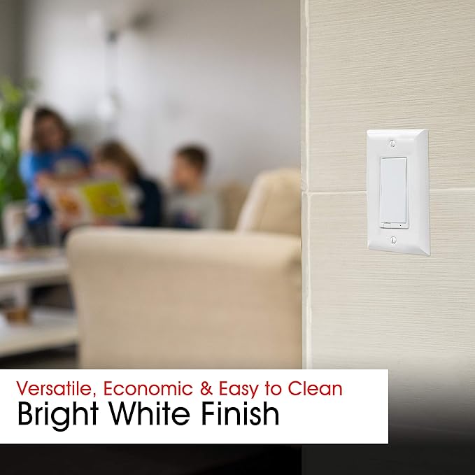 Power Gear Single Rocker Wall Plate Cover, 1 Gang, Light switch cover, 3.1” x 4.9” , Outlet Covers, Screws Included, White, 44745