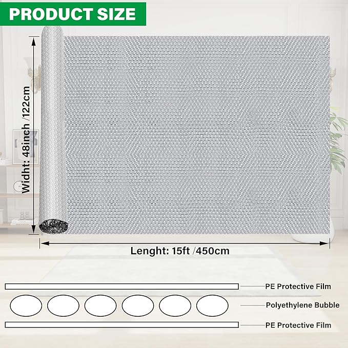 winemana 48IN x 15FT Window Insulation Roll, Reflective Window Heat Blocker | RV Car Window Insulation, for Garage Door Basement Windows, for Winter & Summer
