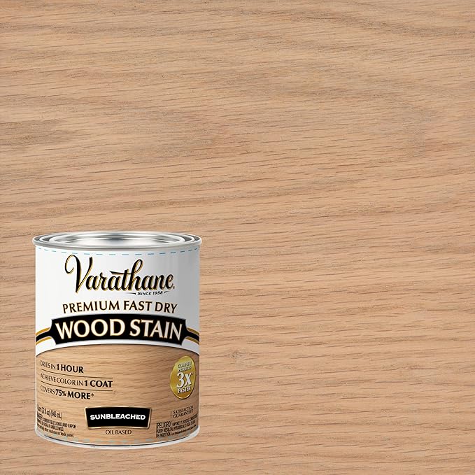 Varathane Premium Fast Dry Wood Stain | 1 Hour Dry Time | 1 Coat Color | Interior Wood Stain | Furniture, Cabinets, Doors, Trim | Quart | Sunbleached