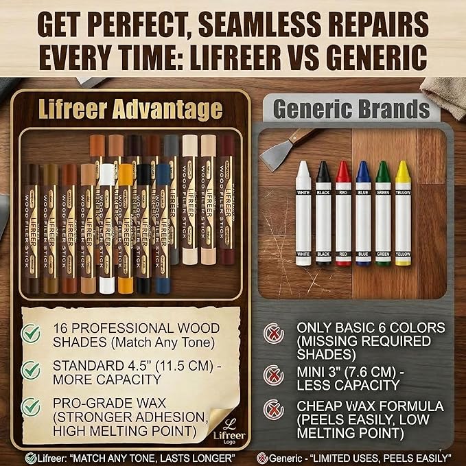 Wood Filler Sticks,16 Colors Wood Crayons for Scratches, Scuffs, Cracks, Stains and Holes, Furniture Wax Crayons Pen for Touch Up Furniture, Floors, Cabinets, Tables, and Doors