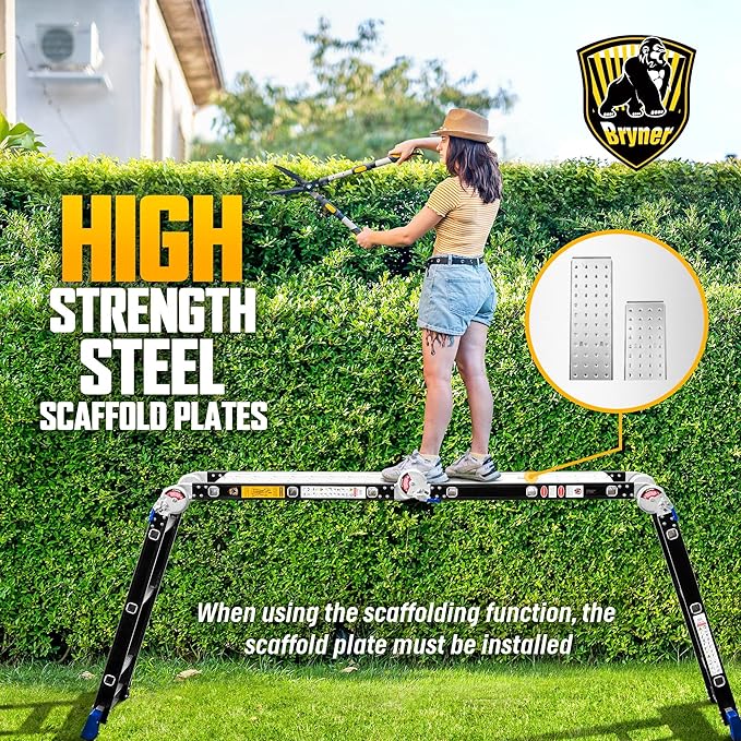 Step Ladder, Bryner Folding Ladder 19.6ft Multi-Purpose Aluminium Extension Ladders, 7 in 1 Folding Adjustable Telescoping Step Ladder 330lbs (12.0 Ft)