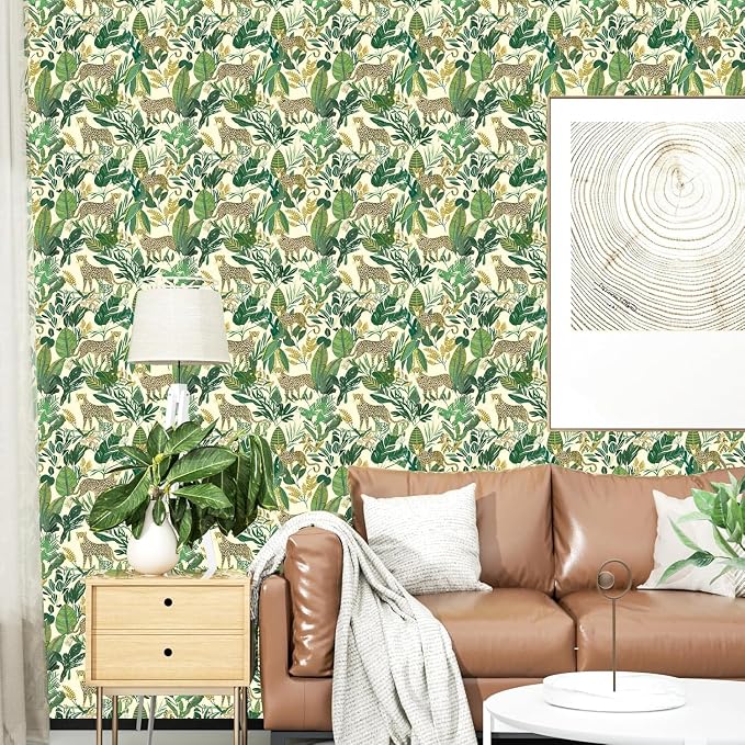 Yellow Vintage Leopard Peel and Stick Wallpaper 17.5" x 393" | Waterproof Vinyl Self Adhesive Removable Renter Friendly Floral Contact Paper