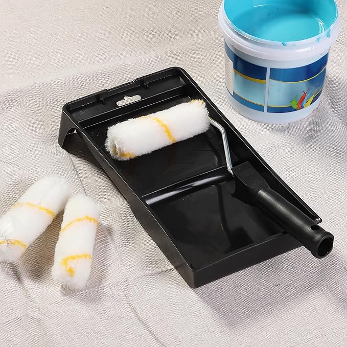 Bates- Paint Tray Set, 6 pcs, 4-Inch Paint Roller Kit, Small Paint Roller Paint Brush