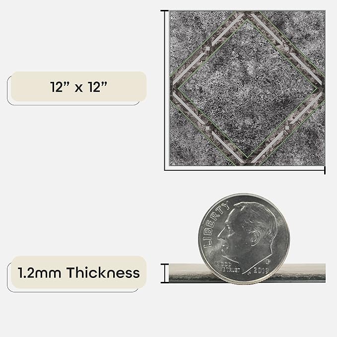 Nexus Self Adhesive 12-Inch Vinyl Floor Tiles, 20 Tiles - 12" x 12", Metallic Marble Diamond Pattern - Peel & Stick, DIY Flooring for Kitchen, Dining Room, Bedrooms & Bathrooms by Achim Home Decor