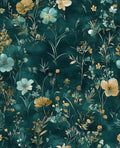 Floral Leaf Vintage Wallpaper Peel and Stick 17.5" x 118", Teal Gold | Self Adhesive/Removable/Waterproof/Thick Vinyl Contact Paper for Bathroom Bedroom Shelf Cabinet Drawer,Prepasted,Easy Peel