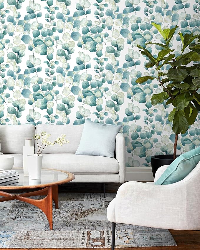 Timeet Peel and Stick Wallpaper Boho Leaf Contact Paper Removable Self Adhesive Vinyl Wall Paper Green and White Wall Mural Decoral for Cabinets and Drawers Countertops Waterproof 17.7"x 78.7"