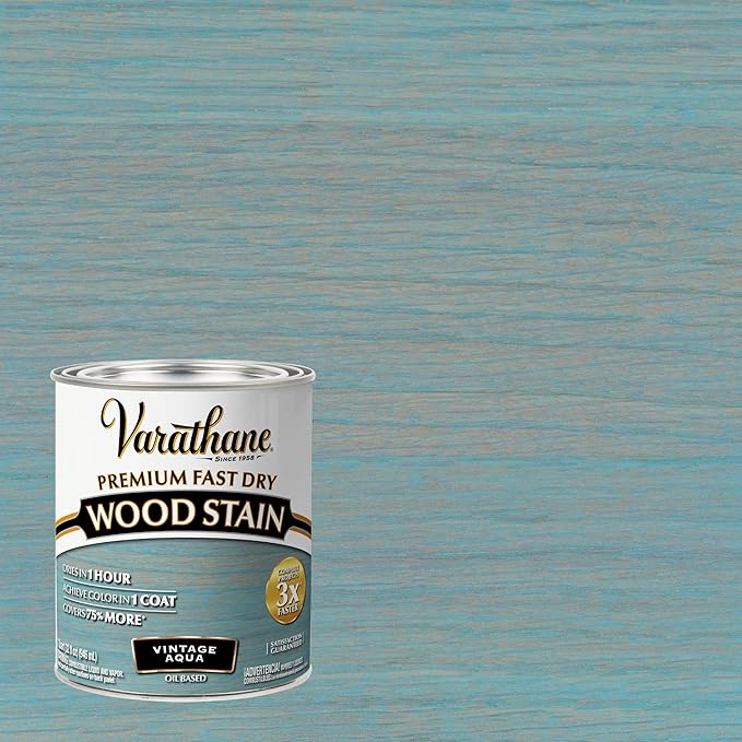 Varathane Premium Fast Dry Wood Stain | 1 Hour Dry Time | 1 Coat Color | Interior Wood Stain | Furniture, Cabinets, Doors, Trim | Quart | Vintage Aqua
