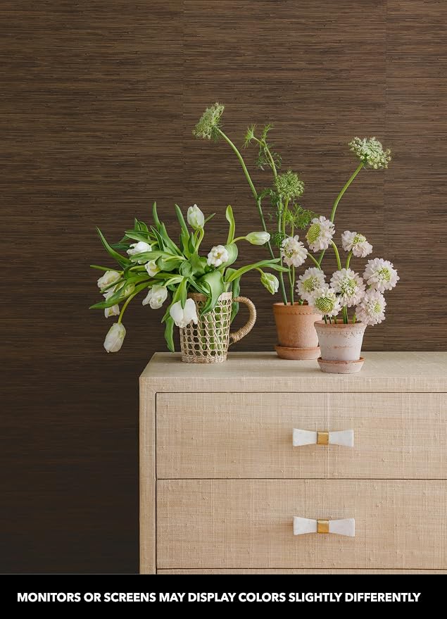 NuWallpaper x Society Social Brown Classic Faux Grasscloth Peel & Stick Wallpaper, SSS6010