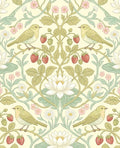 BOKEBEVE Bird Floral Wallpaper Peel Stick Beige Yellow Green 17.5 x 118In | Leaf Wall Paper Symmetry Contact Paper for Accent Walls Bedroom Removable Renter Friendly