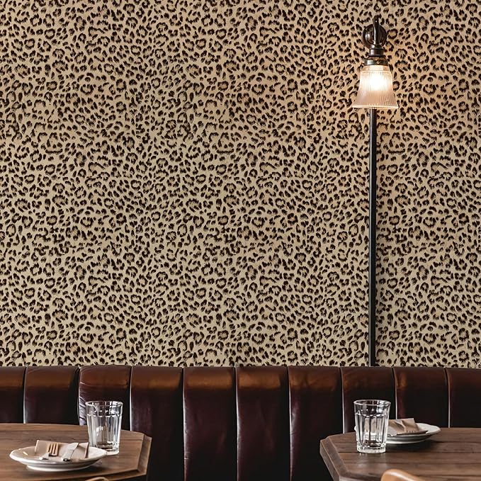 JiffDiff Leopard Print Peel and Stick Wallpaper, Waterproof Removable Self Adhesive Textured Wall Paper, Yellow Unique Funky Cheetah Contact Paper for Bedroom and Bathroom 240"X17.3"(28.8 sq. ft)