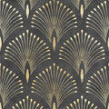 Livelynine Black Gold Art Deco Wallpaper Peel and Stick Dark Peacock Feather Accent Wall Paper Self Adhesive Modern Abstract Luxury Black Metallic Gold Removable Contact Paper Waterproof 17.5x78.8