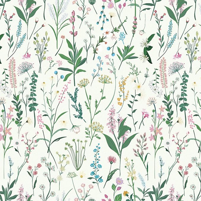 17.3'' x 393.7" Floral Peel and Stick Wallpaper Vinyl Wallpaper Flower Vintage Vinyl Peel and Stick Wall Paper for Kitchen Cabinet Furniture Renter Friendly (Covers 47.4 Sq Ft)