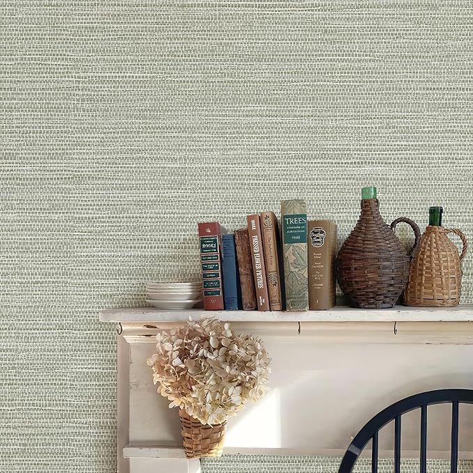 JiffDiff Grasscloth Wallpaper Peel and Stick Cream Grassweave Stick on Wallpaper Textured Self Adhesive Wall Paper Contact Paper 1181" x 17.3"