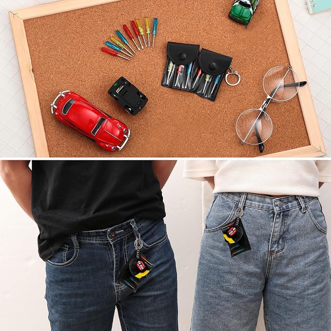 Jutom 18 Pcs Mini Tape Measure Keychain Bulk Mini Screwdriver Keychain Set Adult Tool Party Prize for Father's Men Gifts