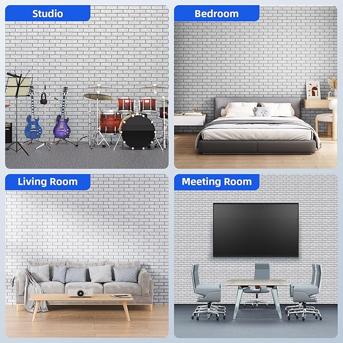 12 Pack Acoustic Panels with Self Adhesive Sound Proof Foam Panels for Wall | 12" X 12" X 0.4" High Density Soundproof Wall Panels, Brick Sound Absorbing Panels for Home Studio Office Decor - Gray