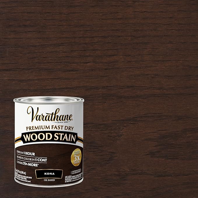 Varathane Premium Fast Dry Wood Stain | 1 Hour Dry Time | 1 Coat Color | Interior Wood Stain | Furniture, Cabinets, Doors, Trim | Quart | Kona