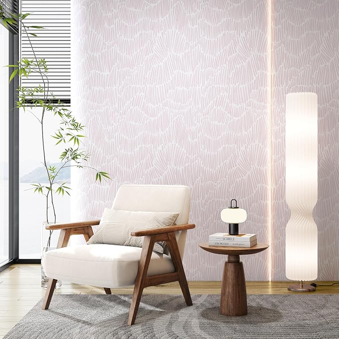 Theper Pink Contact Paper Striped Peel and Stick Wallpaper Boho 17.3"×78.8" | Simple Modern Removable Self Adhesive Wallpaper for Bedroom Cabinets Waterproof White and Pink Wall Paper Vinyl Roll
