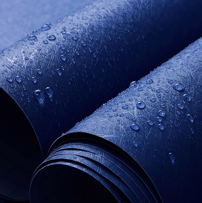 Safiyya Blue Silk Peel and Stick Wallpaper Textured Dark Blue Contact Paper Removable Wallpaper Silk Decorative Self Adhesive Wall Paper Vinyl Rolls 118"x 17.3"
