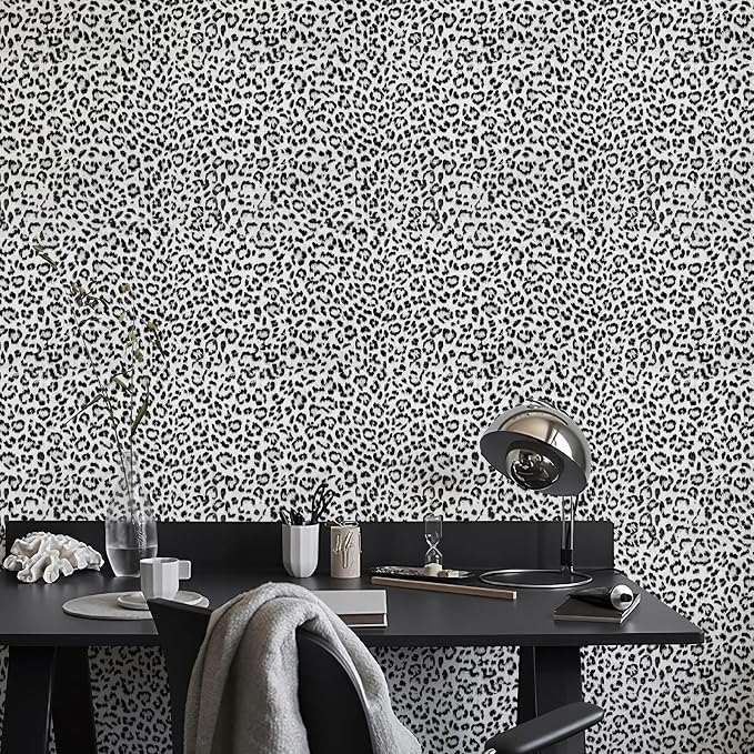 Leopard Print Peel and Stick Wallpaper, Waterproof Removable Self Adhesive Textured Wall Paper, Black and White Unique Funky Cheetah Contact Paper for Bedroom and Bathroom 120"X17.3"(14.4 sq. ft)