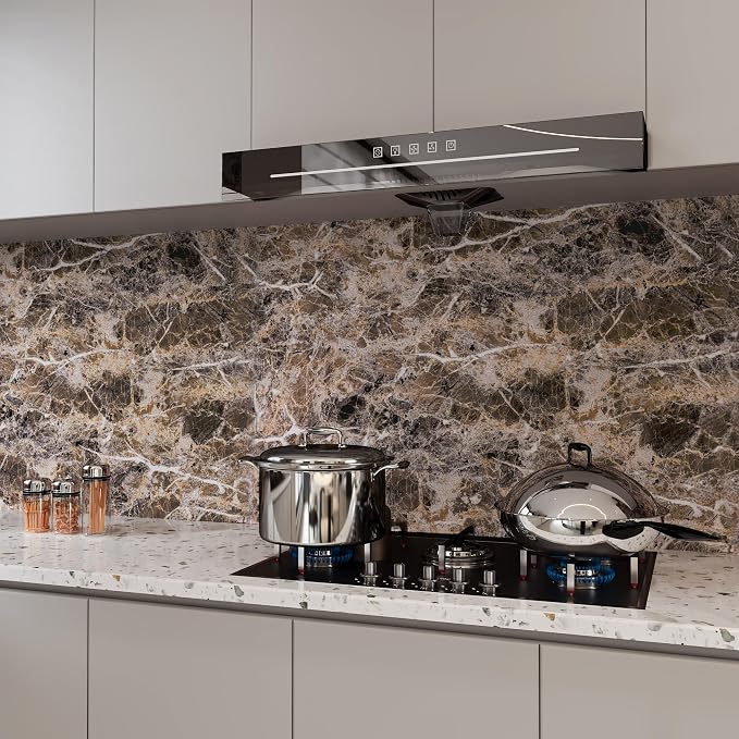 Wide Marble Granite Peel and Stick Wallpaper Contact Paper for Countertops | Counter Top Covers Brown Thick Waterproof Self-Adhesive Marble Vinyl Wrap 31.5x157inch Dark Wall Paper for Kitchen Bathroom
