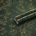 Hopepak Gold and Green Floral Wallpaper Peel and Stick Wallpaper for Bedroom 17.3" x 78.7" Self Adhesive Removable Wall Paper Waterproof Contact Paper Vinyl Roll for Bathroom Living Room
