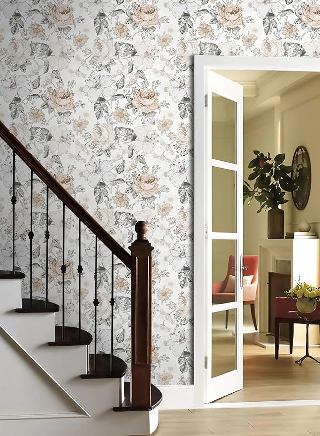 Hopepak 15.5'' x 394'' Floral Peel and Stick Wallpaper for Bedroom Modern Self Adhesive Removable Contact Paper Waterproof Vinyl Roll for Bathroom Living Room Nursery Wall Decorative