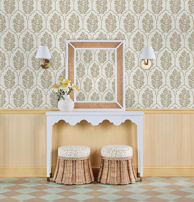 NuWallpaper x Society Social Floral Bazaar Ochre Peel and Stick Wallpaper, Removable Wallpaper, 20.5 in x 18 ft
