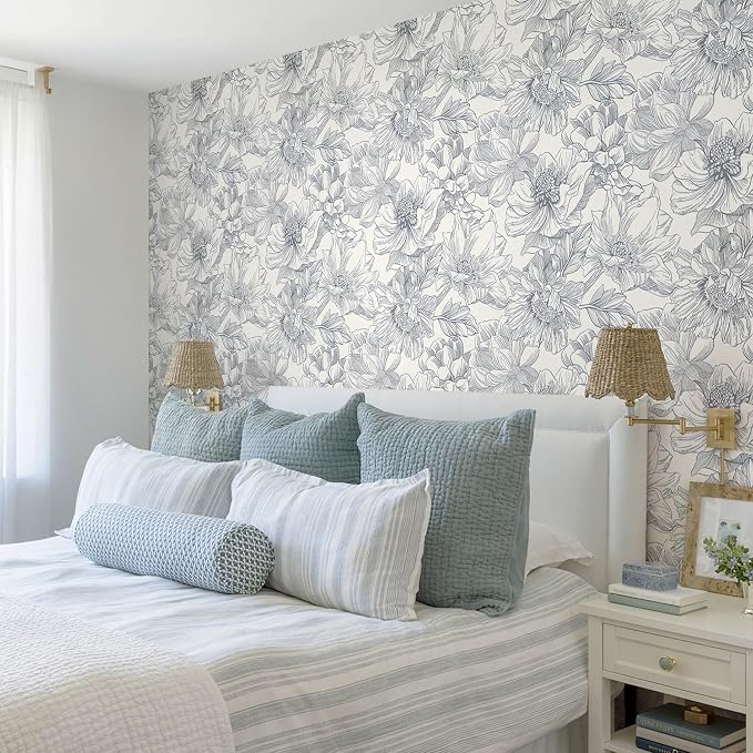 394"x17.3"Retro Style Grey Floral Line Wall Paper Home Decoration
